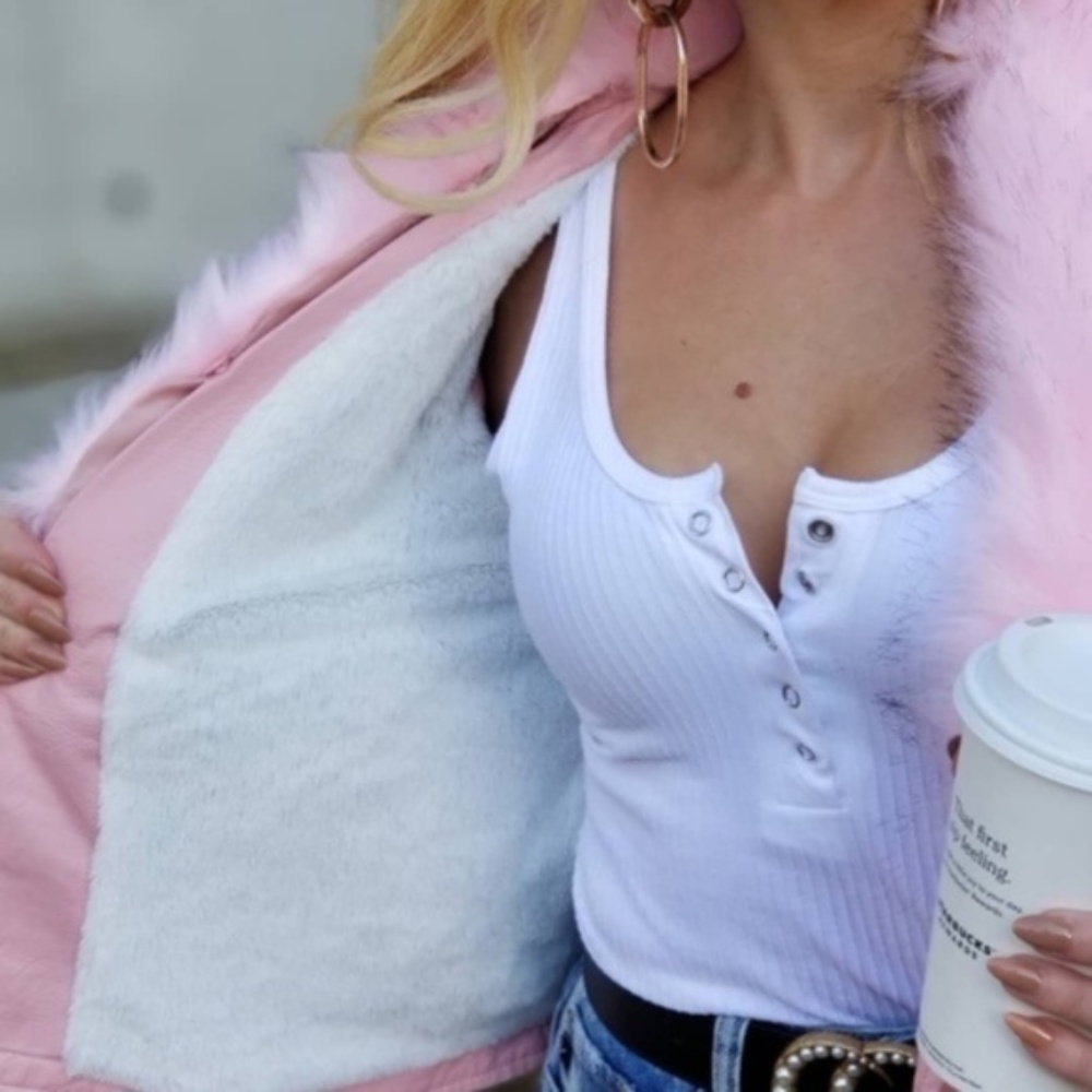 ❤ SOLD OUT - Pink Faux Fur/Vegan Leather Coat - Picture 3 of 4